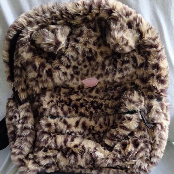 Faux Fur Leopard Print Backpack - Picture 1 of 4